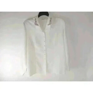 Alfred Dunner Women's Size 16 White Embroidered Button Up Long Sleeve Top